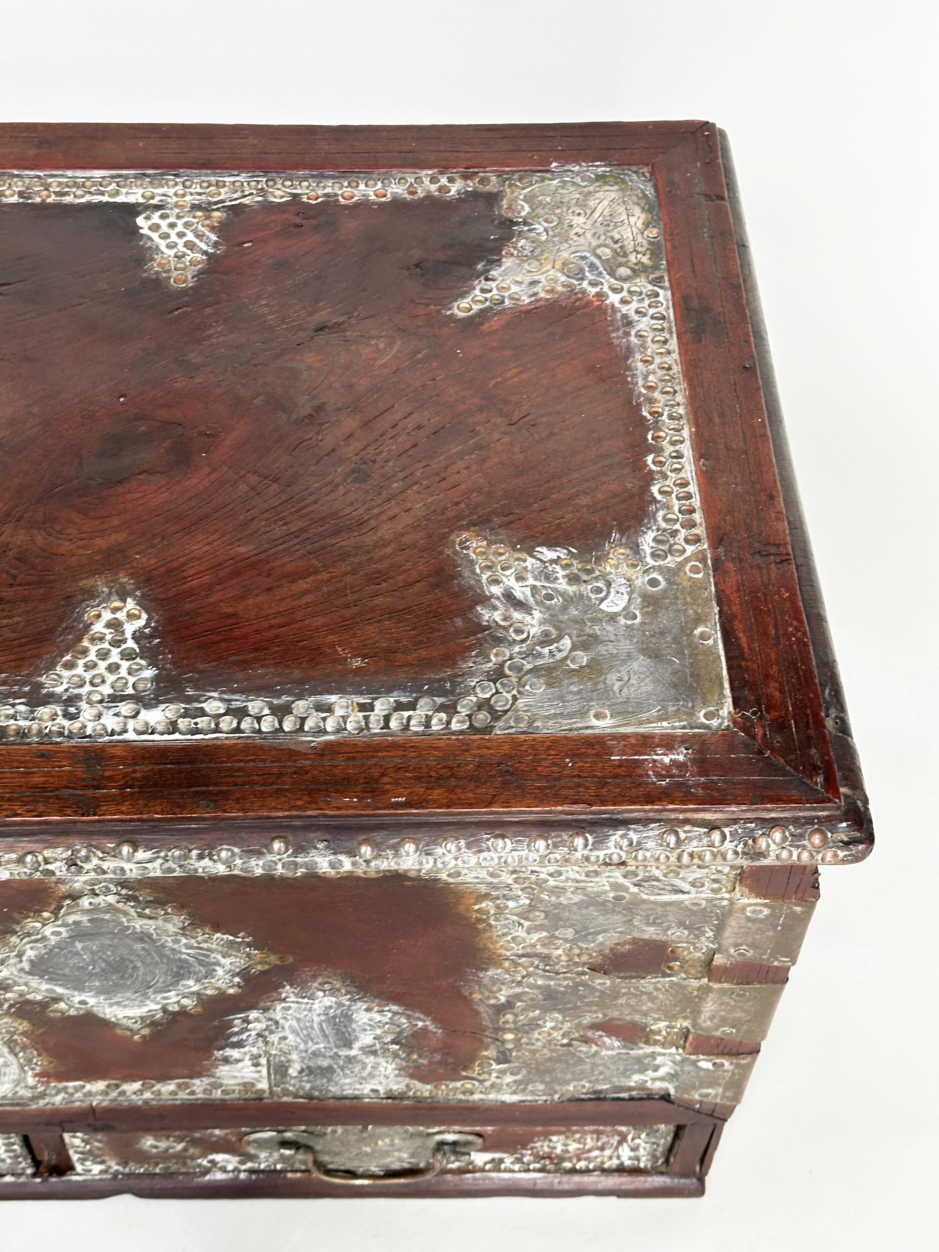 ZANZIBAR CHEST, 19th century North African brass bound and decorated with rising lid and three - Image 3 of 14