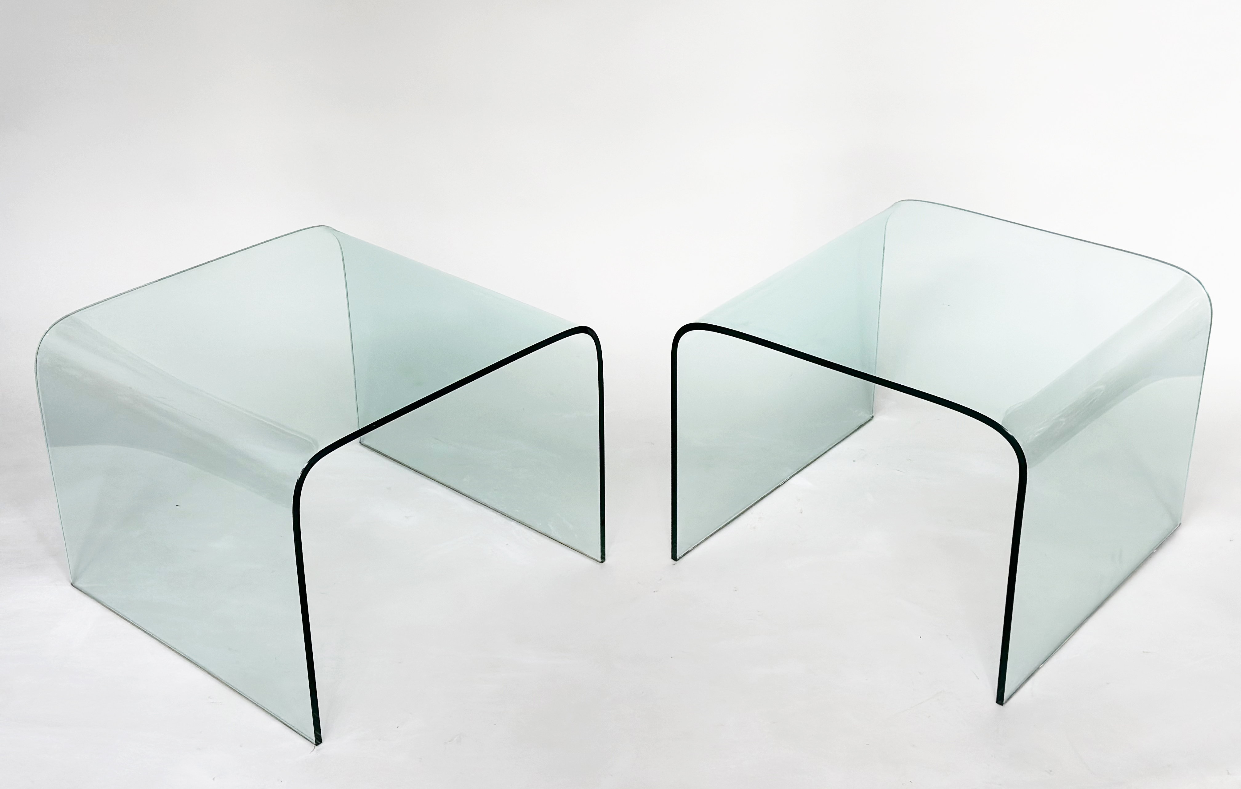 OCCASIONAL TABLES, a pair, contemporary curved plate glass, 60cm x 45cm H x 60cm. (2) - Image 2 of 5