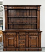 DRESSER, Georgian design oak the plate rack over six drawers and two cupboard doors with square