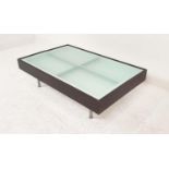 LOW TABLE, lift up split top design, revealing storage, 128cm x 130cm x 53cm at largest.