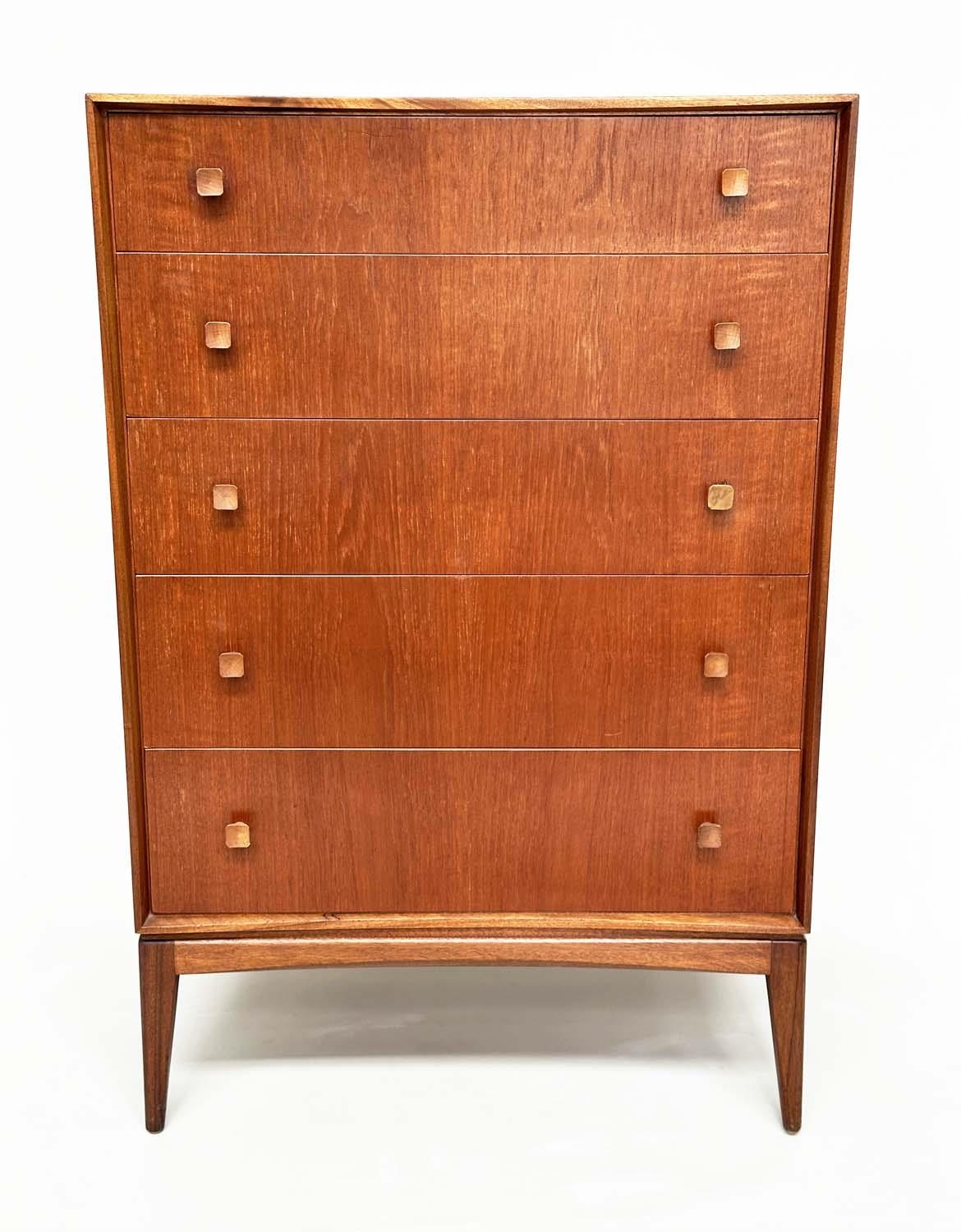 ATTRIBUTED TO MCINTOSH OF KIRKCALDY CHEST, vintage 20th century, with five drawers on tapered