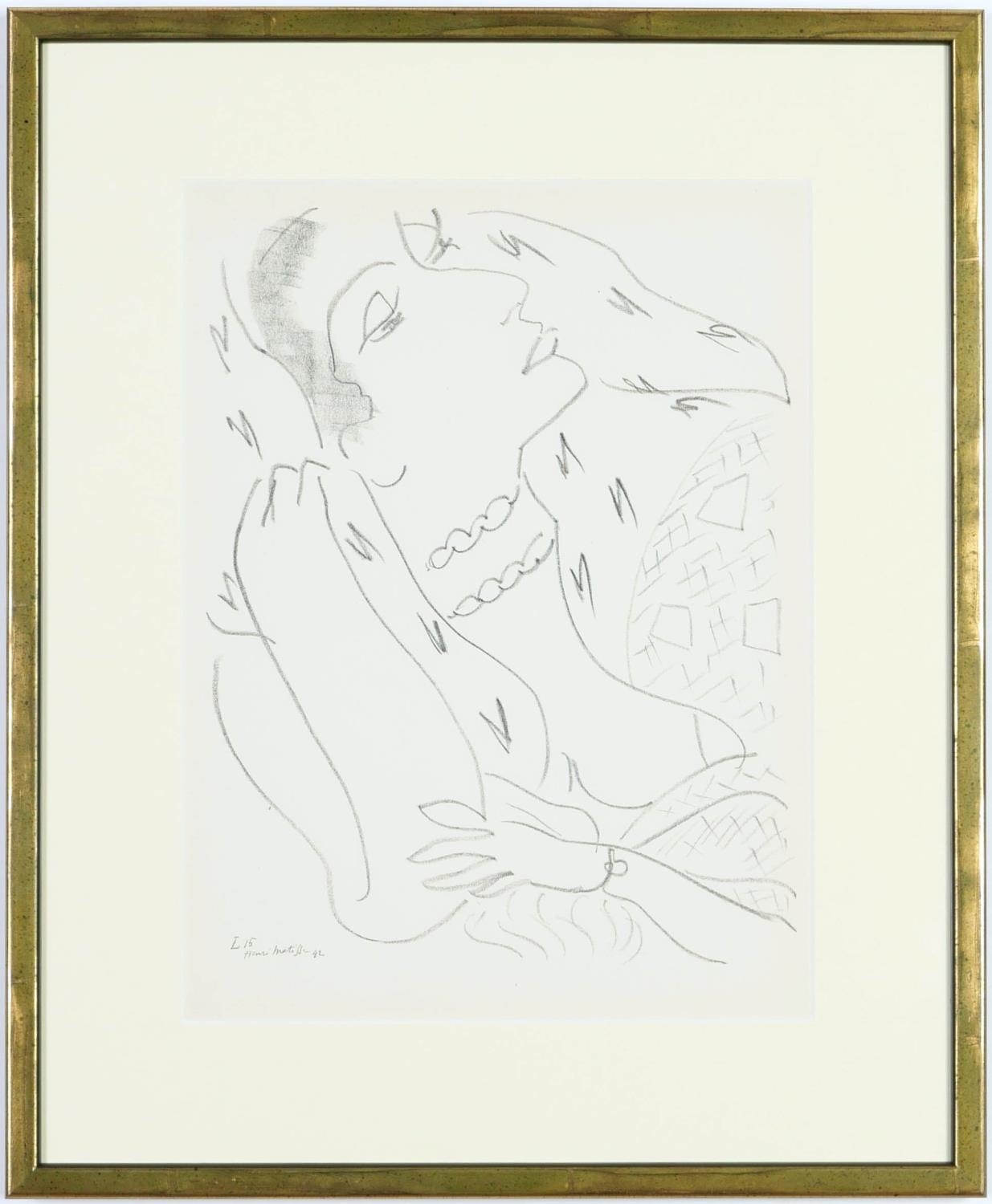 HENRI MATISSE, collotype, Woman with necklace, L15 Suite: Themes & variations 1943, printed by