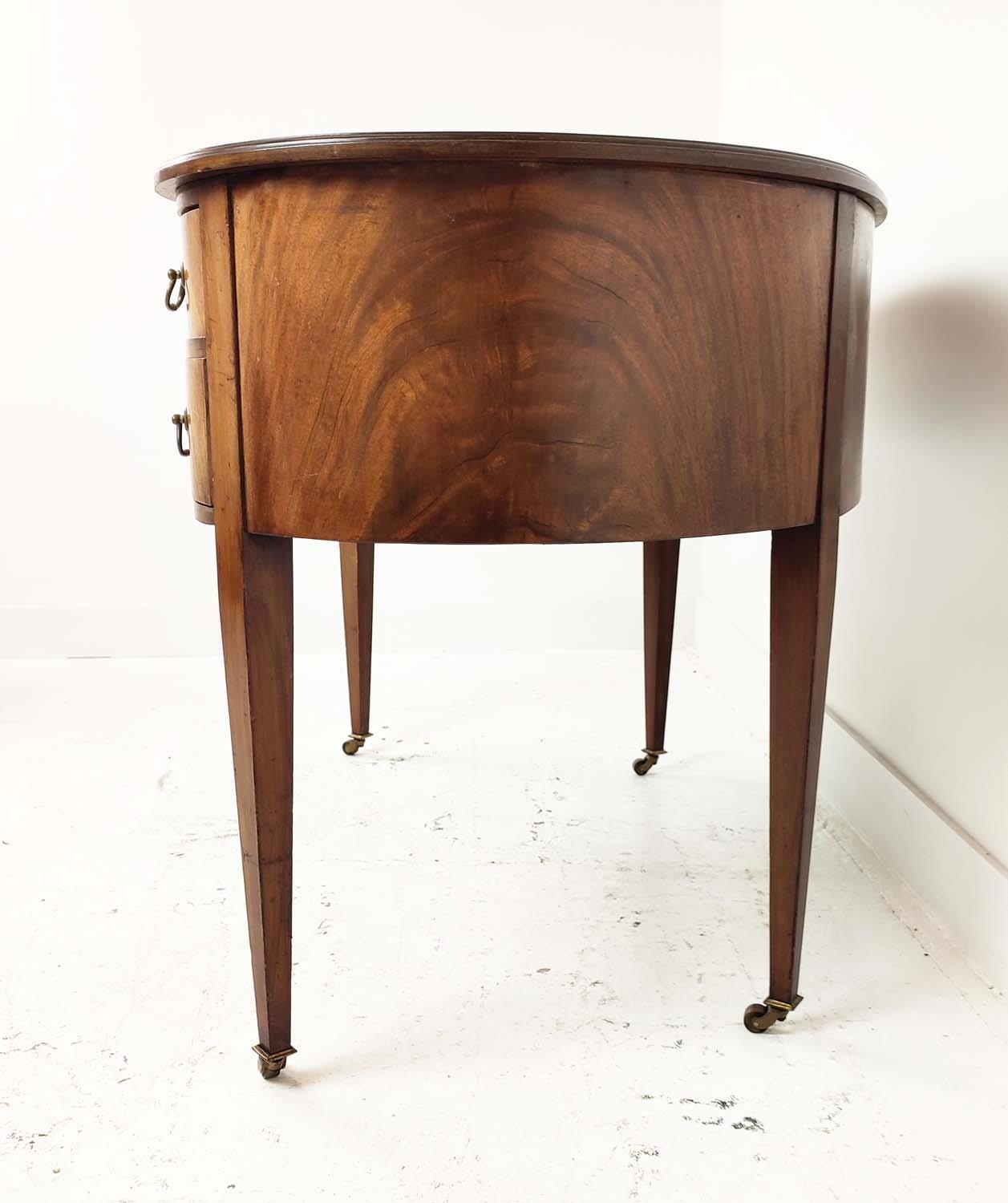 KIDNEY SHAPED DESK, Edwardian mahogany, with inlaid tooled brown leather top over five drawers, - Image 9 of 9