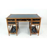 DESK, bamboo and black lacquer with five drawers, 128cm W x 77cm H x 68cm D.