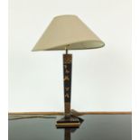 TABLE LAMP, oriental style black and gilt painted, 65cm H including shade.