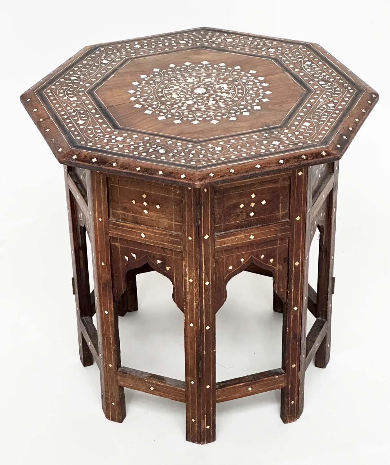 HOSHIARPUR TABLE, 19th century Indian octagonal bone and ebony inlaid, 44cm W x 44cm H. - Image 3 of 9