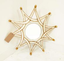 ATTRIBUTED TO THEODORE ALEXANDER STELLAR REFLECTION STARBURST MIRROR, white and gilt painted, 70cm