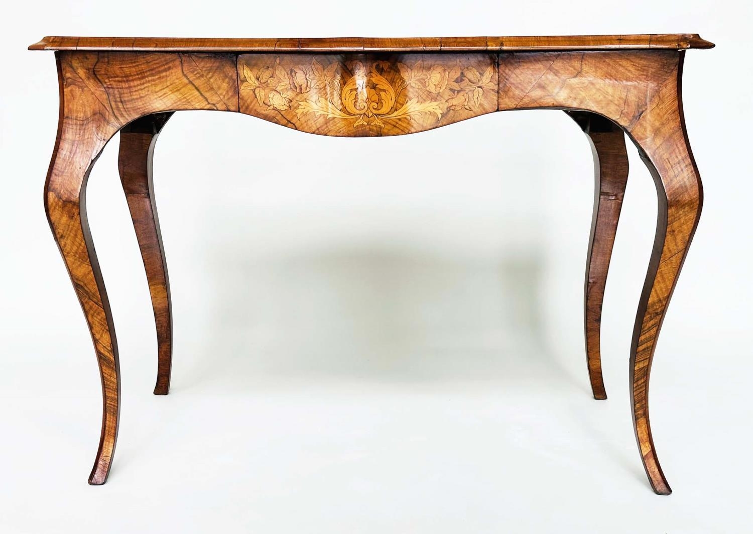 CENTRE TABLE, Victorian burr walnut with satinwood crossbanding and foliate marquetry on cabriole - Image 10 of 11