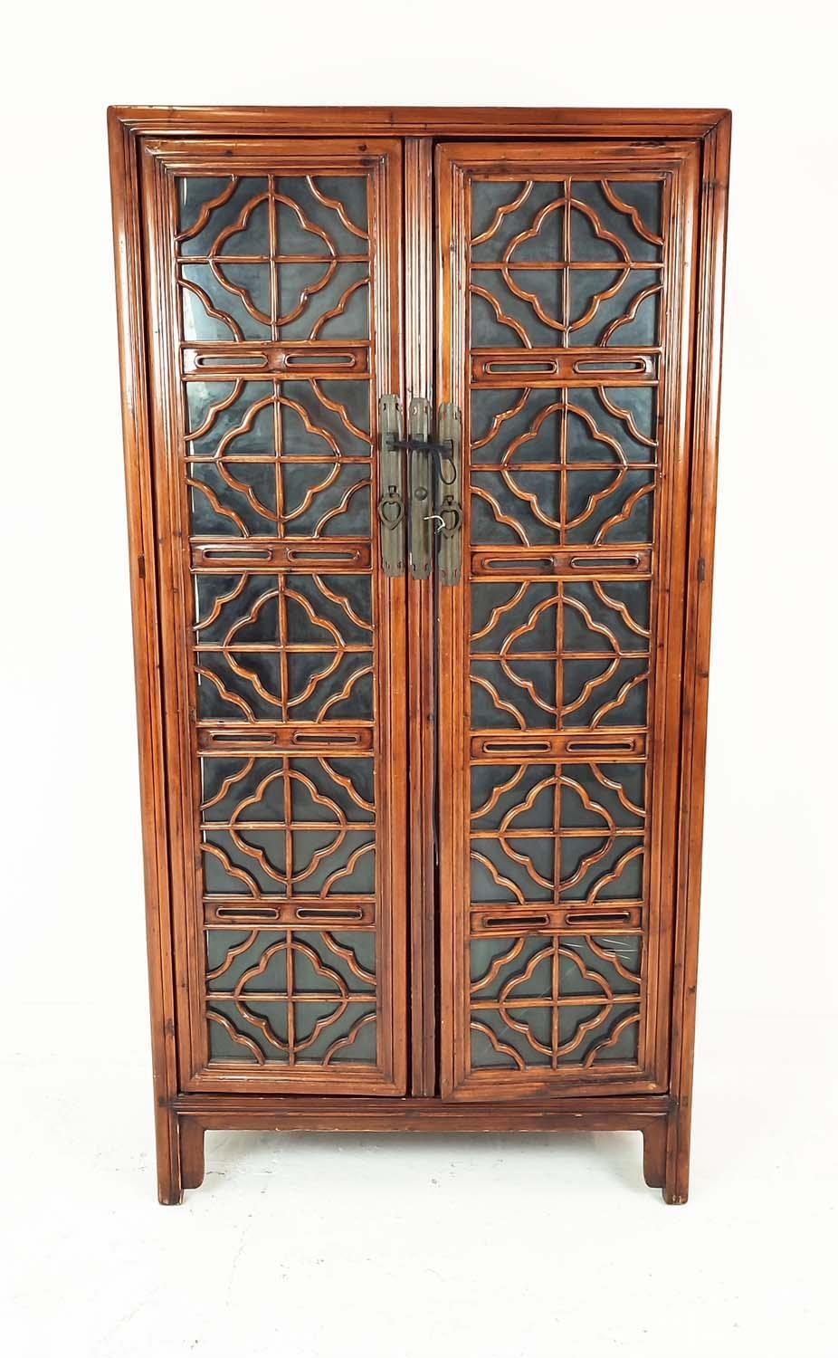 CHINESE CABINET, with lattice fronted doors and shelved interior, 186cm H x 95cm W x 42cm D.