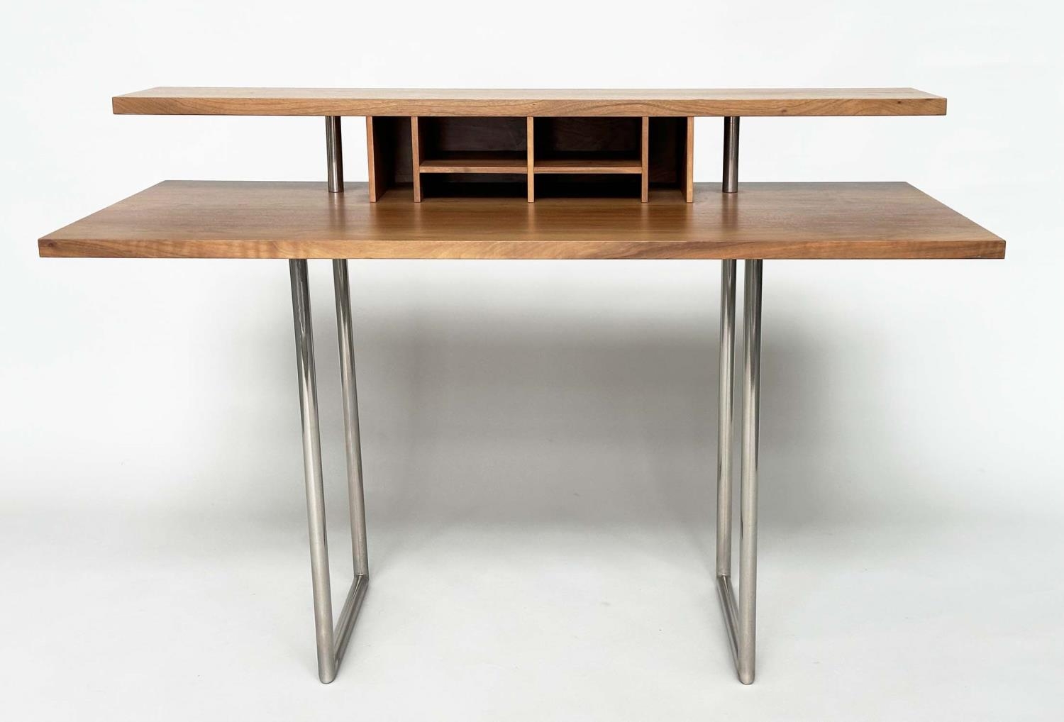 EILEEN DESK, by Sir Terence Conran, walnut with pigeon hole top and tubular chromed metal - Image 7 of 7