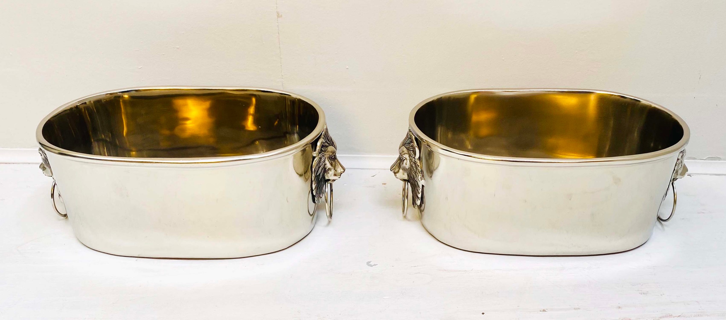 CHAMPAGNE BATHS, a pair, polished metal, 16cm H x 45cm x 26cm. (2)