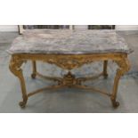 CENTRE TABLE, late 19th century French giltwood with shaped marble top, 75cm H x 124cm W x 74cm D.