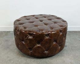 REVOLVING STOOL, circular buttoned brown leather, 50cm H x 100cm D.