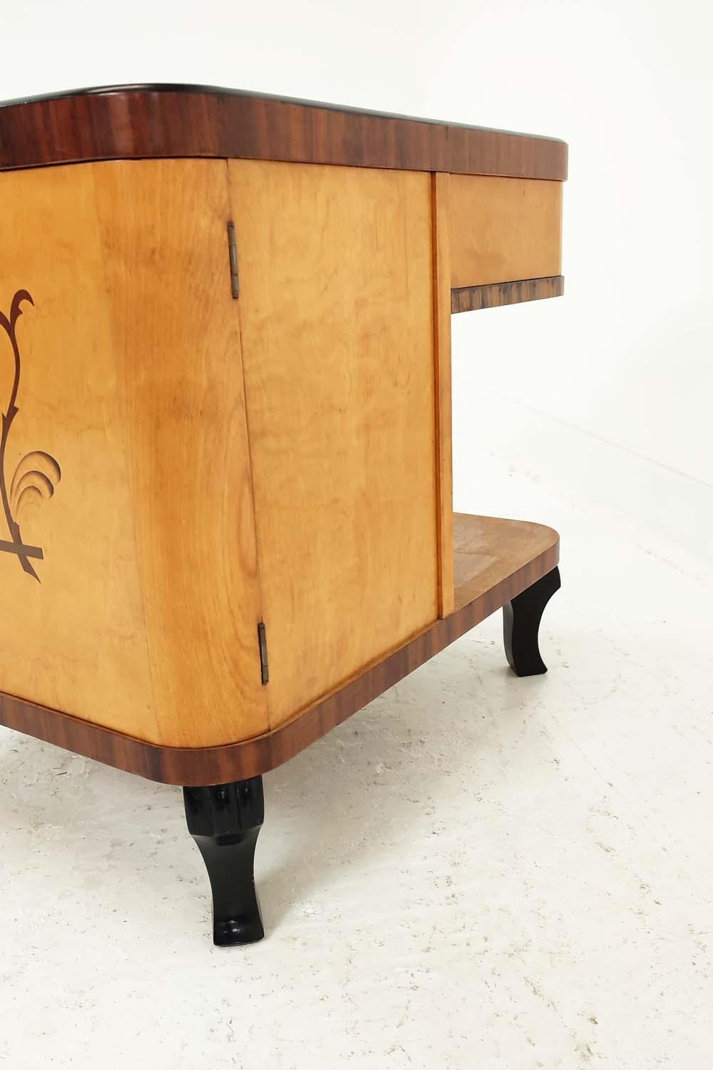 ART DECO CENTRE TABLE, Swedish 1930's, maple, ash, marquetry and ebonised detail with two opposing - Image 6 of 7