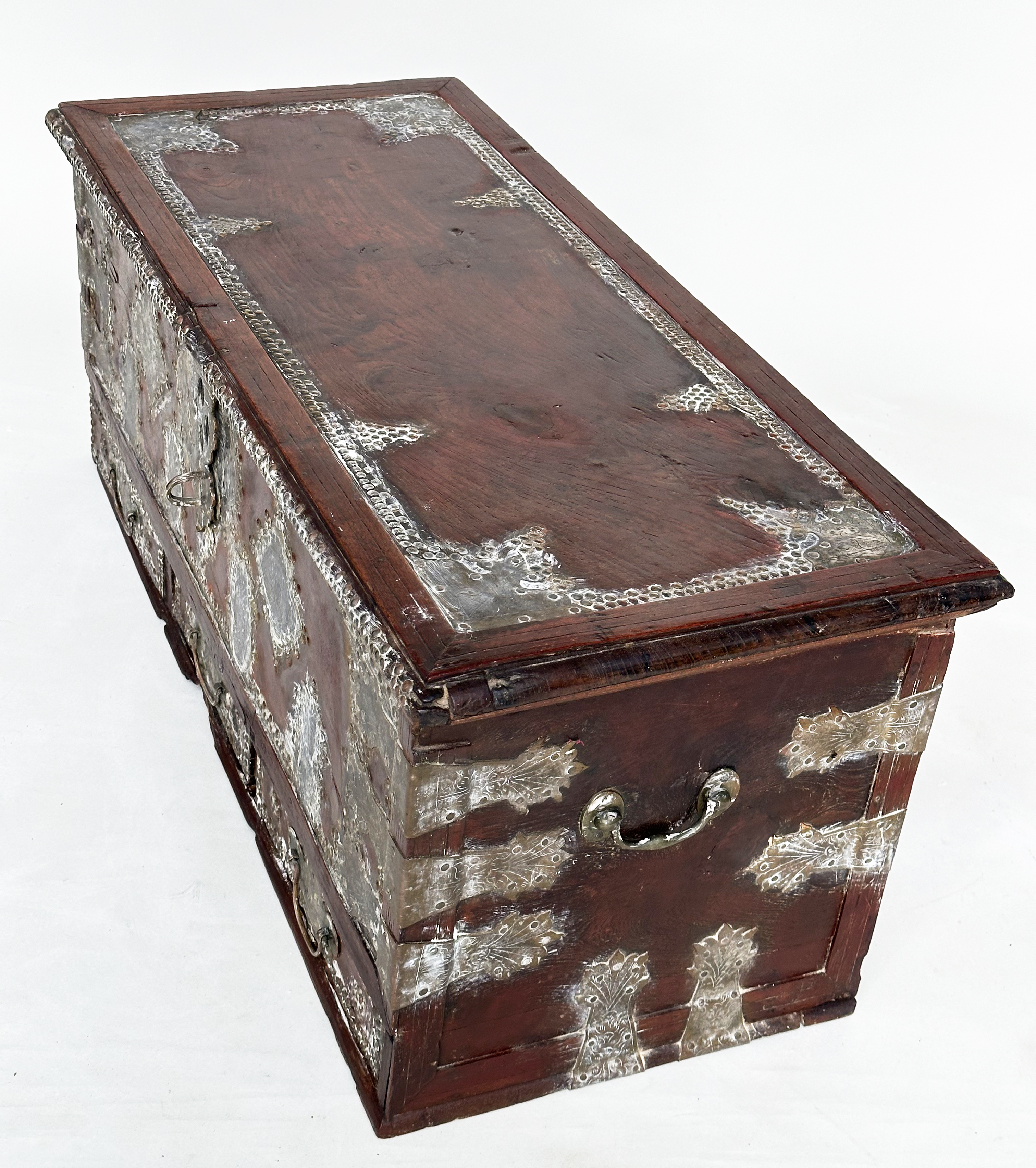 ZANZIBAR CHEST, 19th century North African brass bound and decorated with rising lid and three - Image 13 of 14