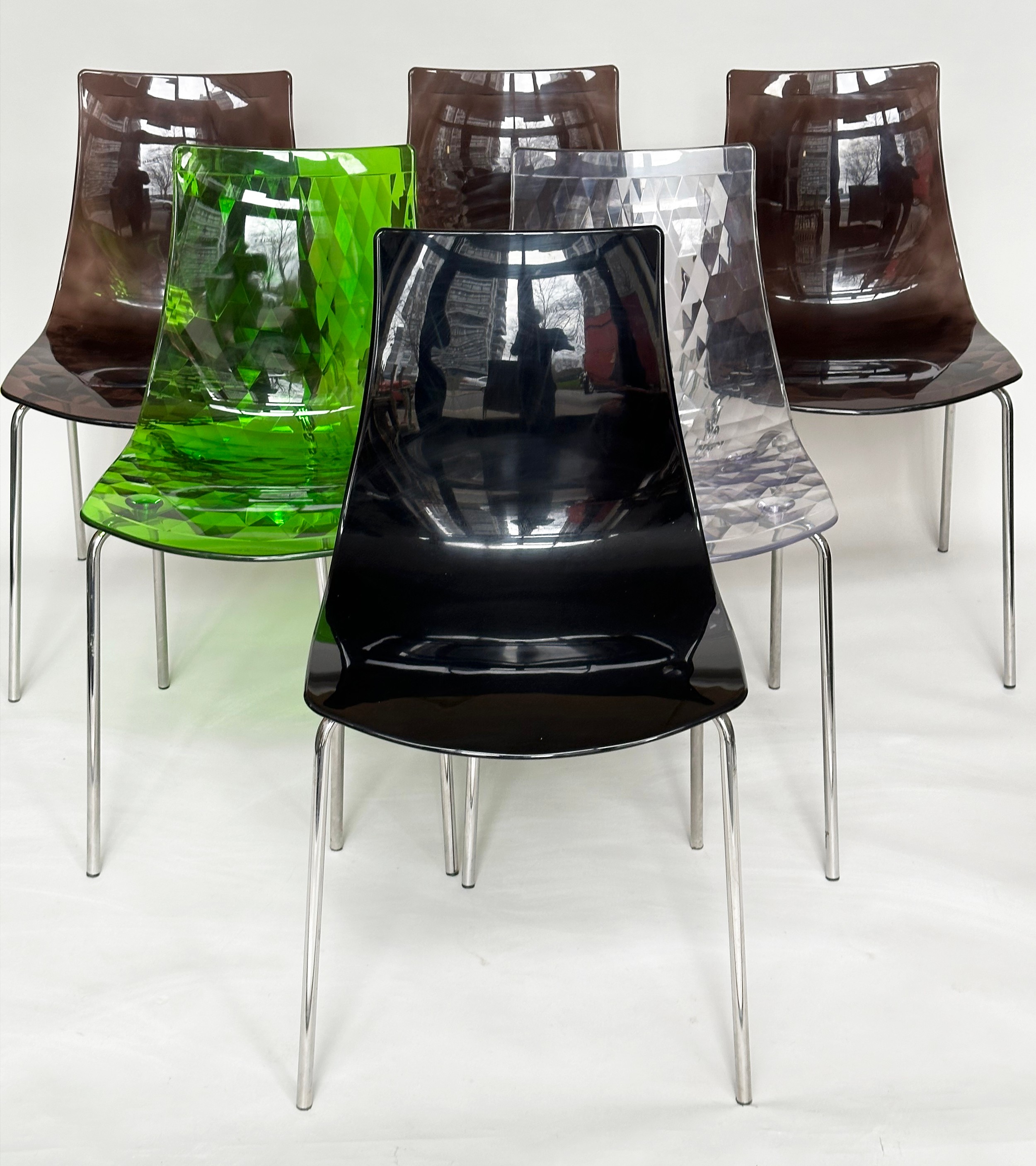 CALLIGARIS ICE DINING CHAIRS, a set of six, in various colours, 82cm high, 44cm wide, 50cm deep,