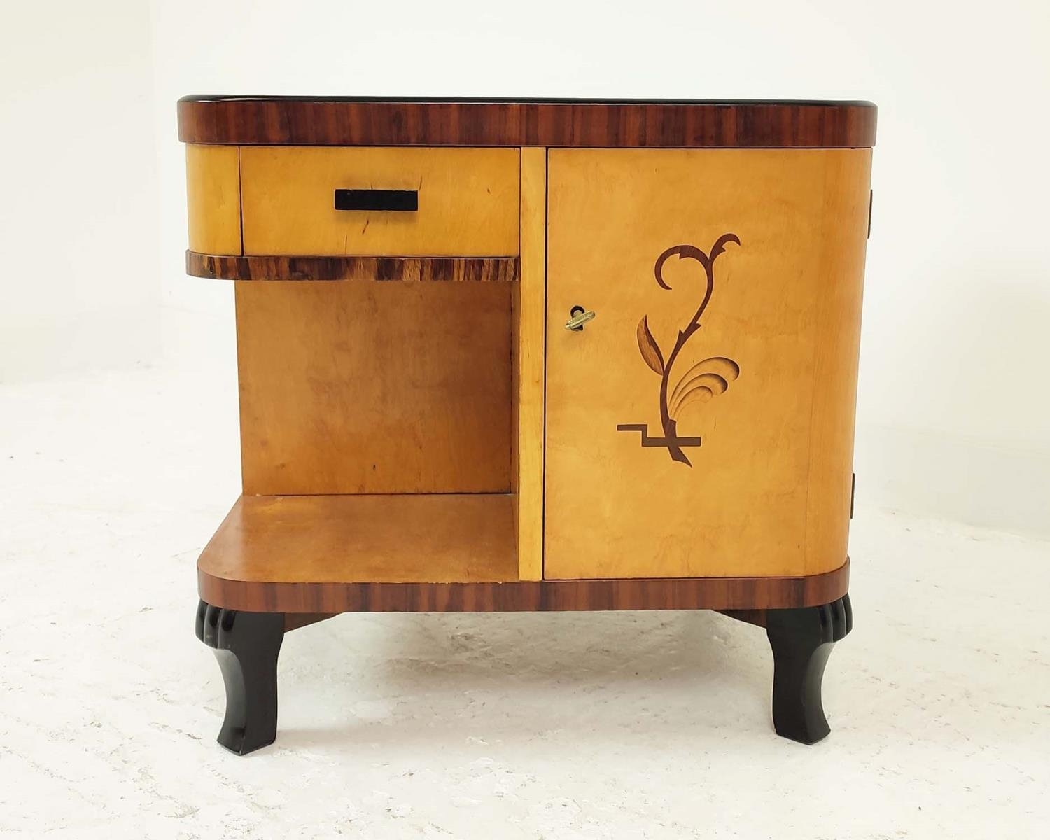 ART DECO CENTRE TABLE, Swedish 1930's, maple, ash, marquetry and ebonised detail with two opposing - Image 2 of 7