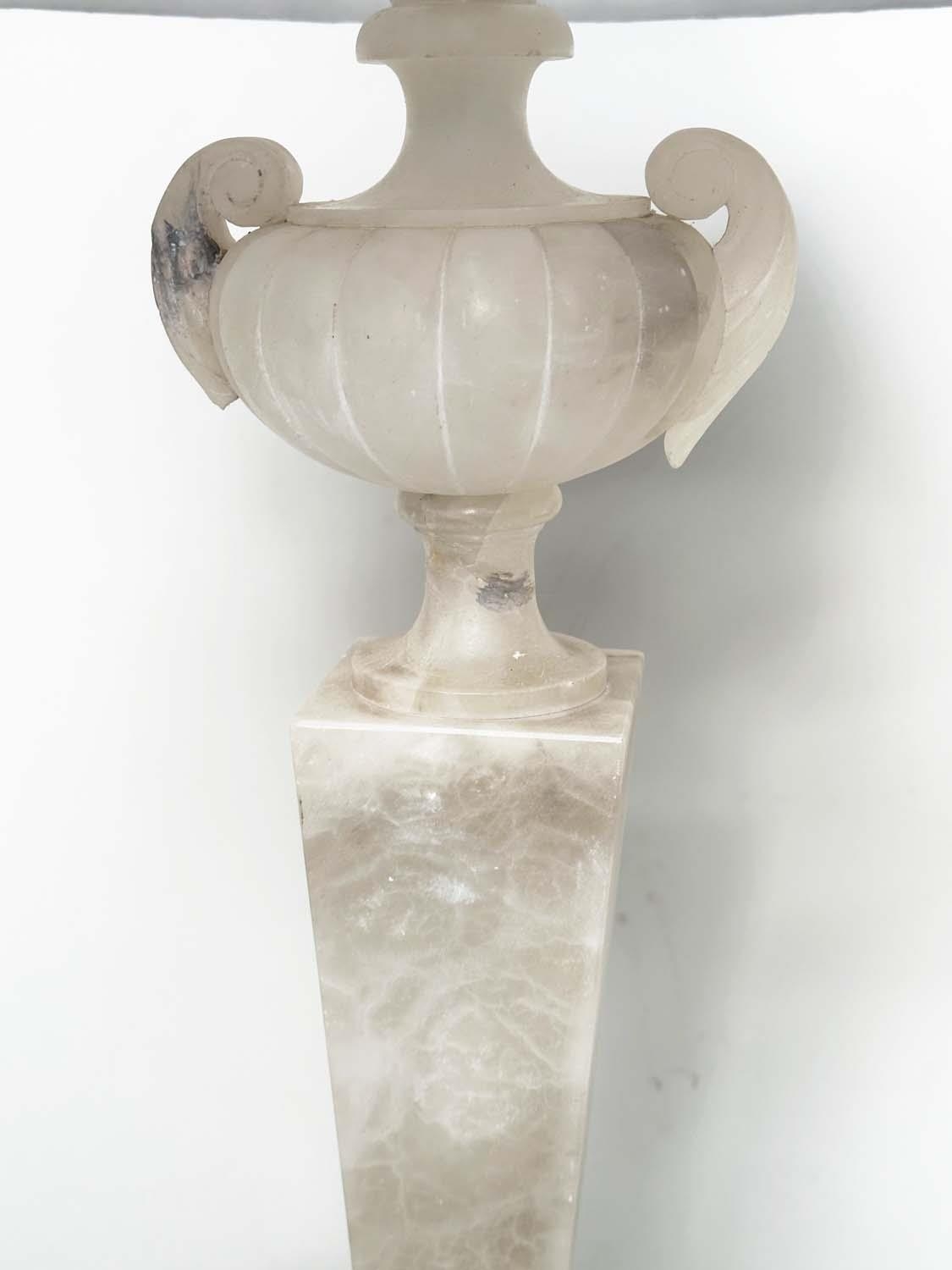 ALABASTER LAMPS, a pair, Italian alabaster each with urn surmount and facetted graduated column, - Image 8 of 8