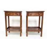 LAMP TABLES, a pair, George III design burr walnut and crossbanded each with drawer and undertier,