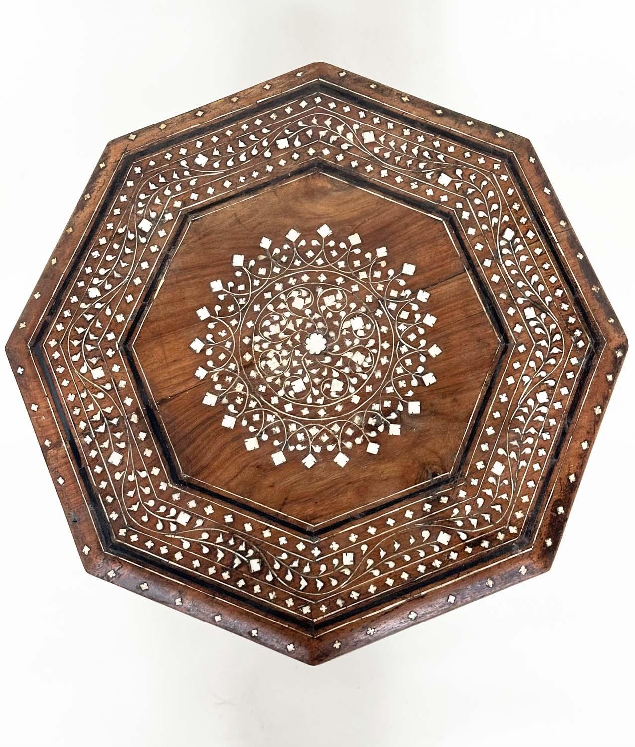 HOSHIARPUR TABLE, 19th century Indian octagonal bone and ebony inlaid, 44cm W x 44cm H. - Image 6 of 9