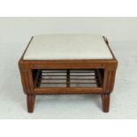 WINDOW SEAT, wicker detail, with white fabric upholstered seat, 52cm x 67cm x 50cm.