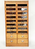 HABERDASHERY CABINET, mid 20th century oak with sixteen glazed drawers above four drawers, 199cm H x