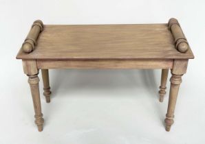HALL BENCH, 19th century style vintage rectangular bleached mahogany with 'bolster' handles, 76cm