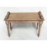 HALL BENCH, 19th century style vintage rectangular bleached mahogany with 'bolster' handles, 76cm