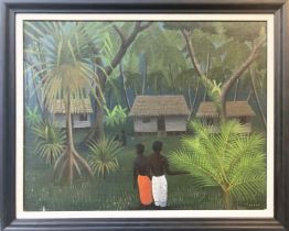 WIT PESCA 'Tropical Landscape with Figures', oil on board, 39.5cm x 50cm, signed, framed.