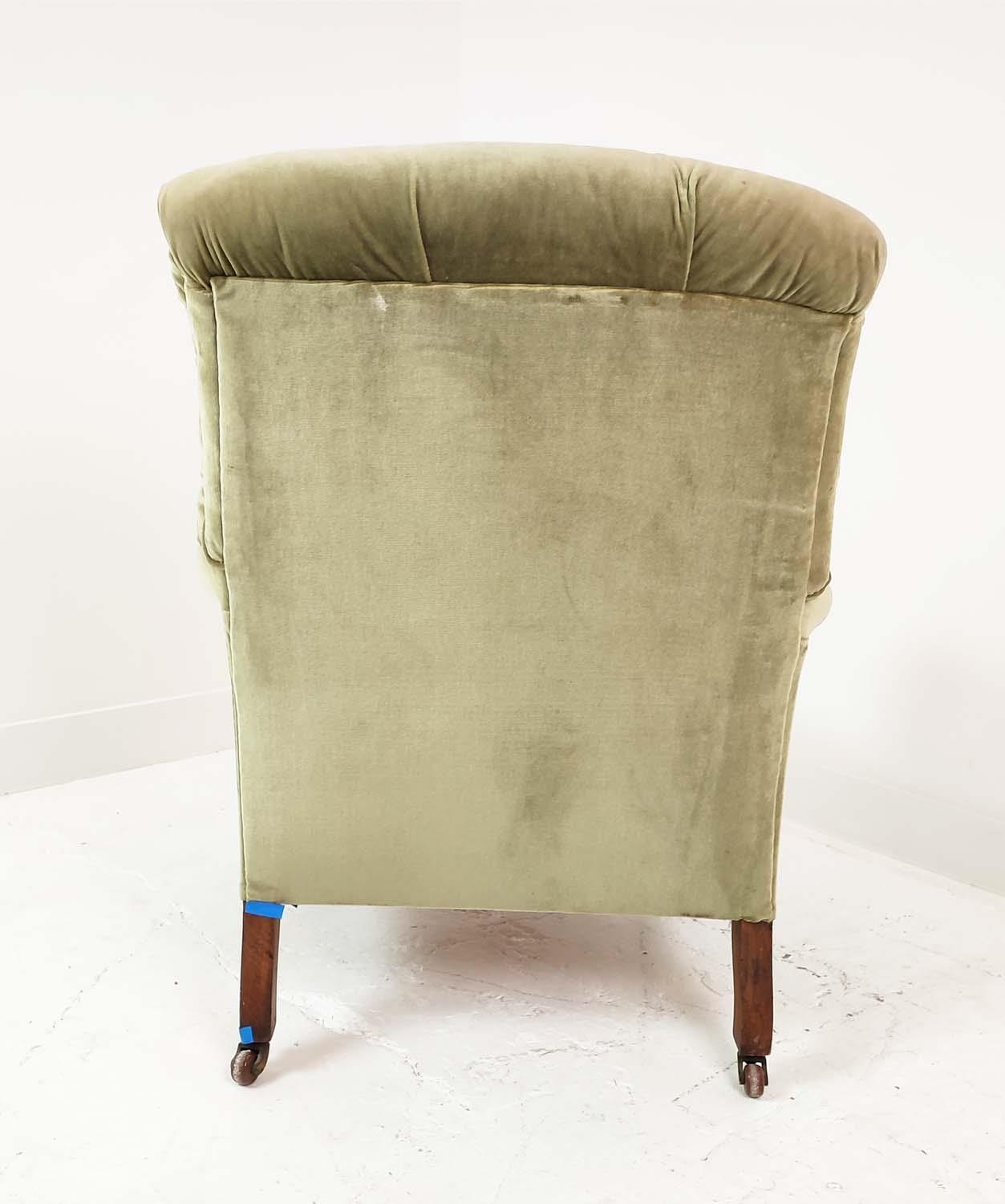 ARMCHAIR, by Cornelius V Smith, late Victorian walnut and beechwood in green velvet, back leg - Image 7 of 9
