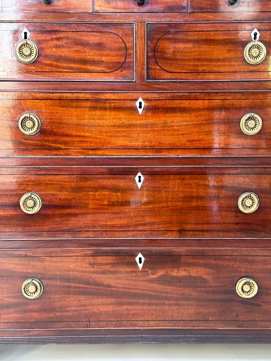 SCOTTISH HALL CHEST, early 19th century figured mahogany of adapted shallow proportions with real - Image 7 of 8