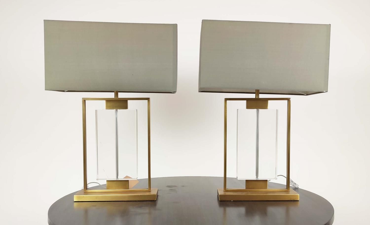 R V ASTLEY TABLE LAMPS, a pair, with shades, 68cm H. (2) - Image 2 of 9