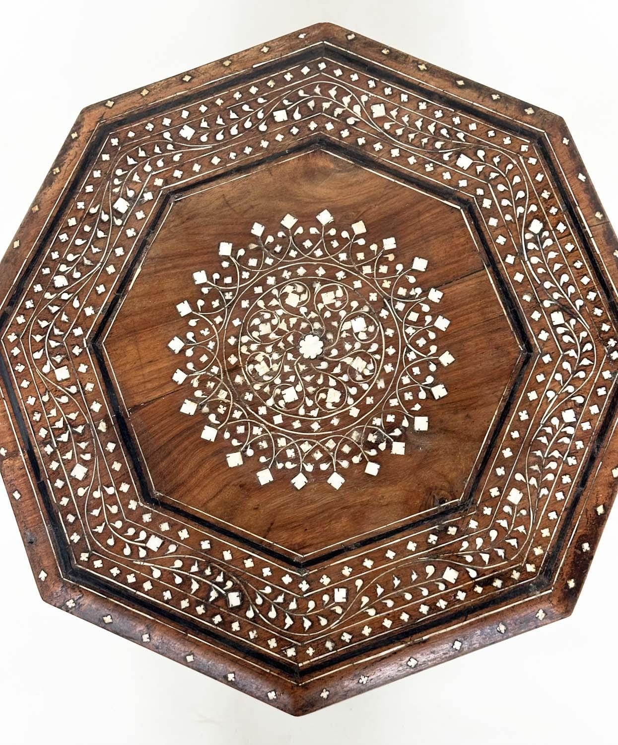 HOSHIARPUR TABLE, 19th century Indian octagonal bone and ebony inlaid, 44cm W x 44cm H. - Image 5 of 9