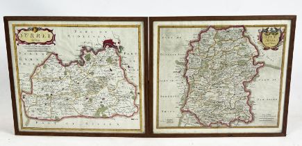 ROBERT MORDEN (1650-1703), Maps of Surrey and Wiltshire, hand coloured, 38cm x 44cm, framed. (2)