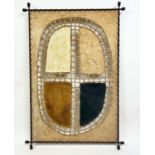 TRIBAL ART WALL HANGING, mid 20th century, various handmade fibre papers and painted canvas in a