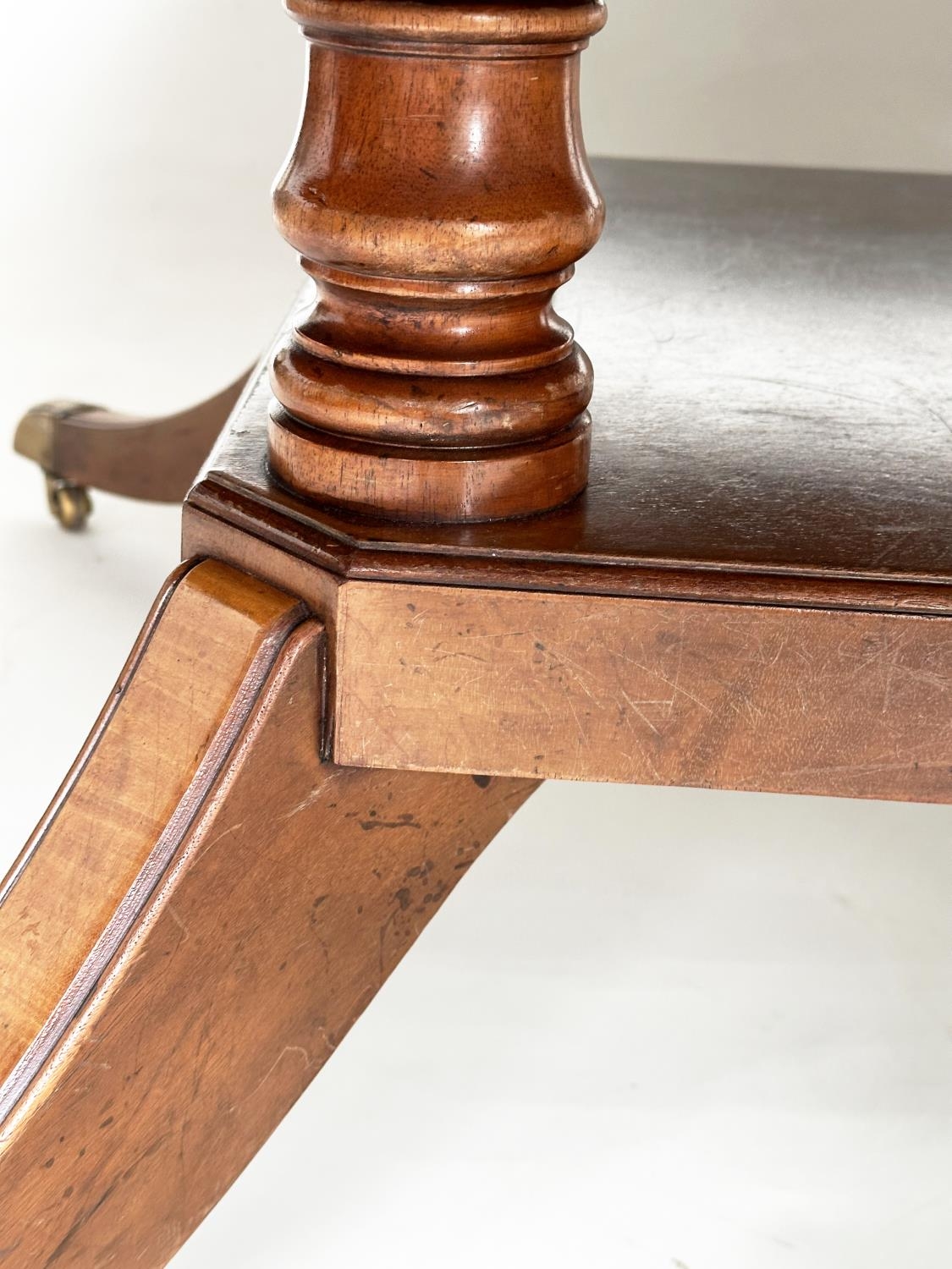 DINING TABLE, circular Regency style radially veneered mahogany and satinwood crossbanded with - Image 14 of 17