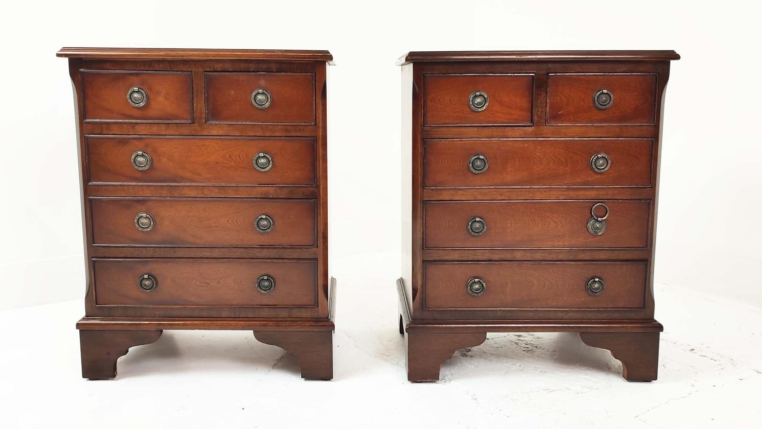 BEDSIDE CHESTS, a pair, Georgian style mahogany, each with five drawers, 64cm H x 39cm W x 33cm - Image 2 of 8