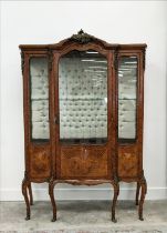 VITRINE, Louis XV style tulipwood, burr elm and gilt metal mounted with glazed door enclosing a