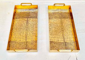 COCKTAIL TRAYS, gilt metal with faux snakeskin finish, 49cm x 23cm x 8cm H. (2)