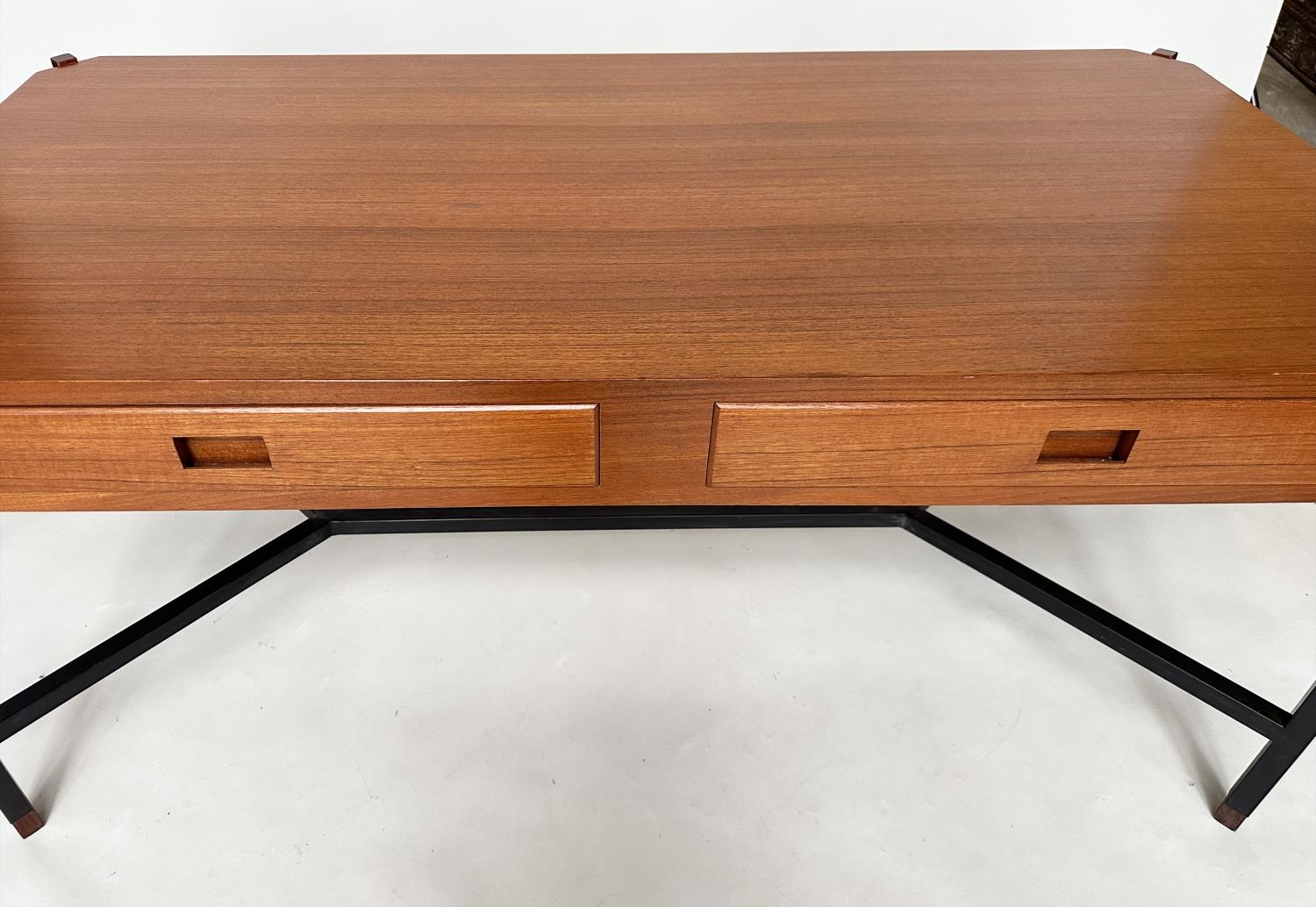 DESK, teak, in the manner of Ico Parisi, with two drawers and stretchered lacquered metal - Image 6 of 9