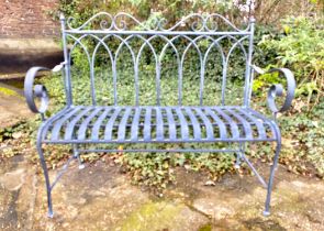 GARDEN BENCH, grey painted metal, 95cm H x 110cm x 46cm.