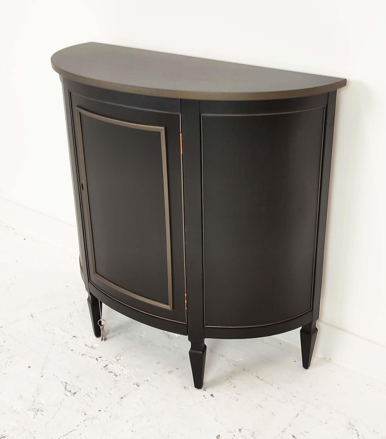 DEMI LUNE SIDE CABINET, black painted, lockable door, containing single shelf inside, 91.5cm x - Image 2 of 8