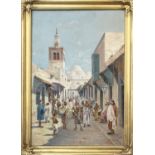 AFTER EUGENE LOUIS CHARVOT, 'Rue El-Alfouine, Marrakesh', oil on canvas, 51cm x 34cm, indistinctly