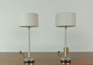 TABLE LAMPS, a pair, with Porta Romana shades, 62cm H.