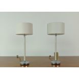 TABLE LAMPS, a pair, with Porta Romana shades, 62cm H.