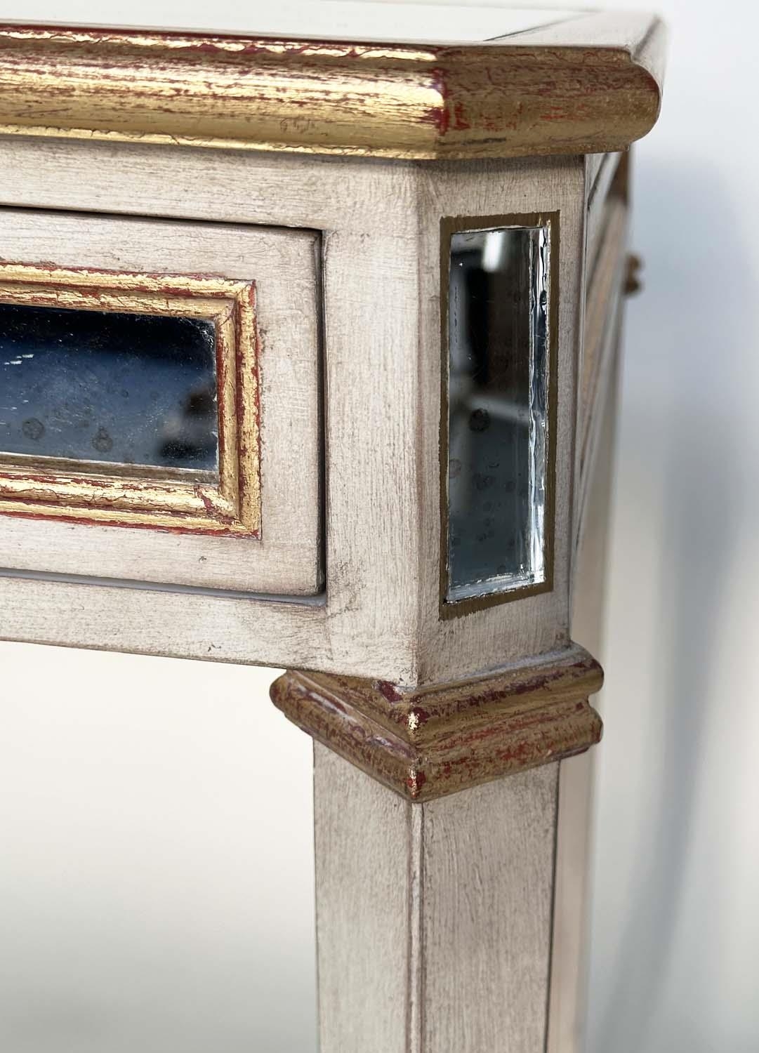 SIDE TABLE, Italian grey painted, parcel gilt and mirror panelled with a single drawer, 83cm x - Image 3 of 9