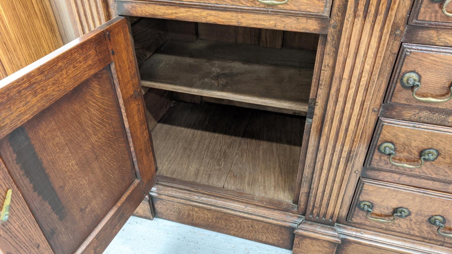 DRESSER, Georgian design oak the plate rack over six drawers and two cupboard doors with square - Image 10 of 11