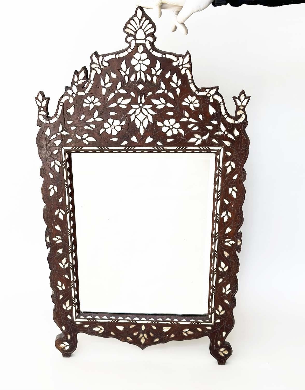 WALL MIRROR, early 20th century Syrian bone, silvered metal and mother of pearl inlay of crested - Image 6 of 7