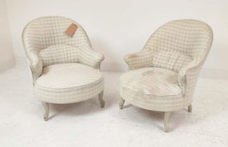 NURSING CHAIRS, a pair, Napoleon III manner in checked fabric, with each painted showframe, 62cm W x