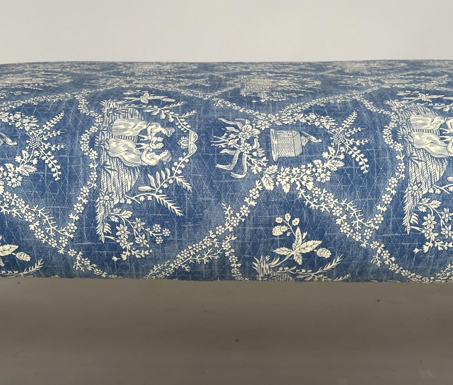HEARTH STOOL, rectangular Pierre Frey toile de jouy upholstered with limed oak tapering supports, - Image 10 of 11